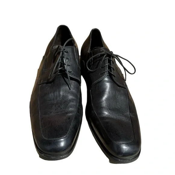 Bruno Magli Black Leather Square Toe Lace Up Dress Shoes